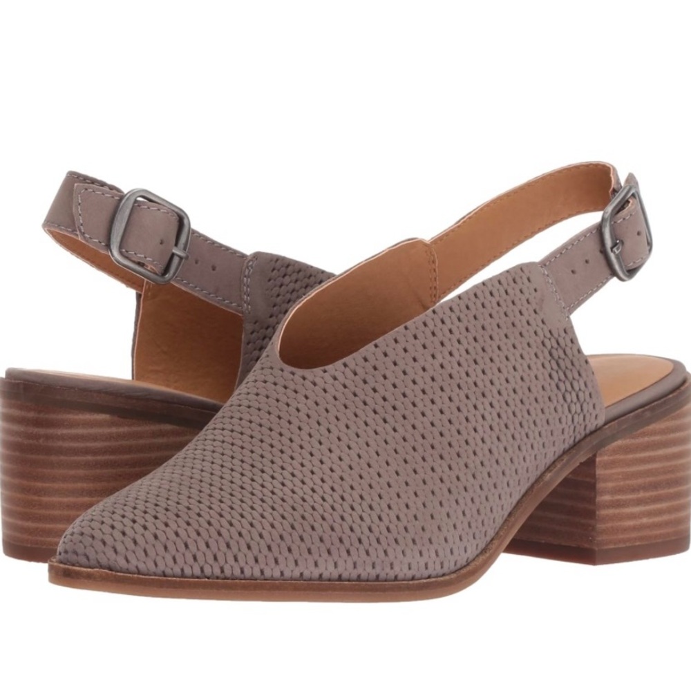 Lucky Brand Lideton Women's Taupe Slingback Block Heel Shoes size 8.5